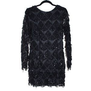 Black Sequin Fringe Long Sleeve Mini Dress✨